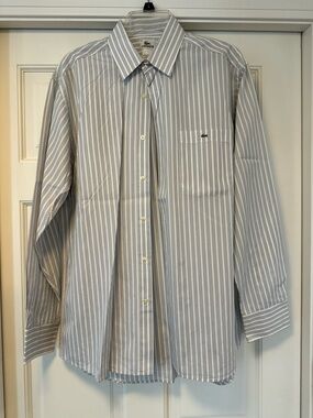 Lacoste Men's Light grayish blue & White Striped Dress Shirt